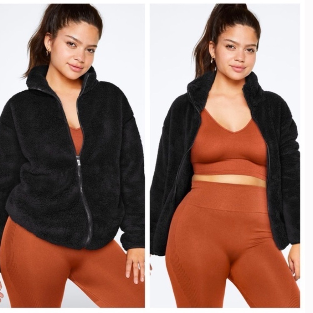 NWT PINK Victoria’s Secret Cozy Black Sherpa Full Zip Fleece Jacket Black XL